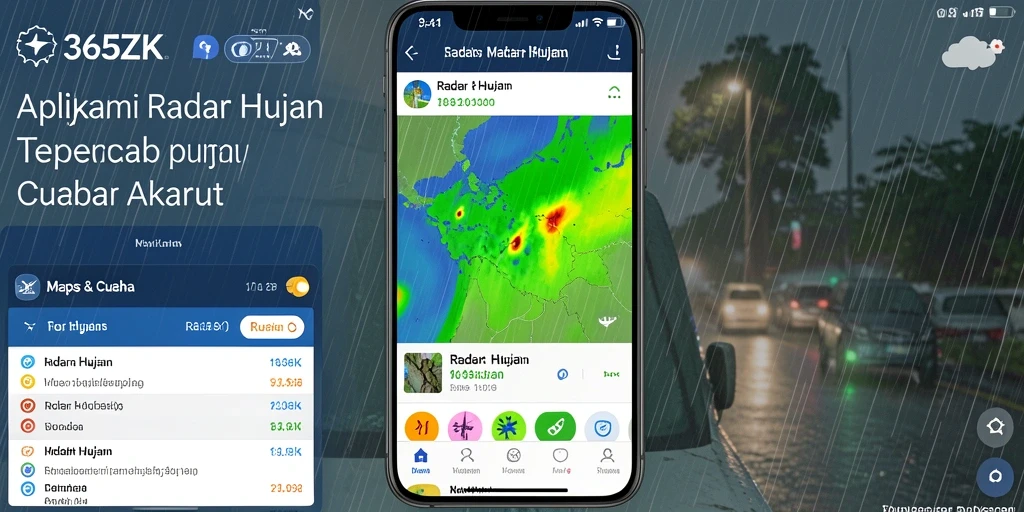 Antarmuka aplikasi Radar Hujan 365ZK yang informatif dan interaktif.