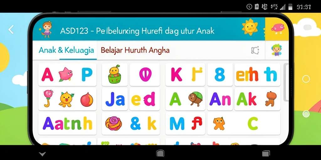 Tampilan antarmuka aplikasi ASD123 yang ramah anak.
