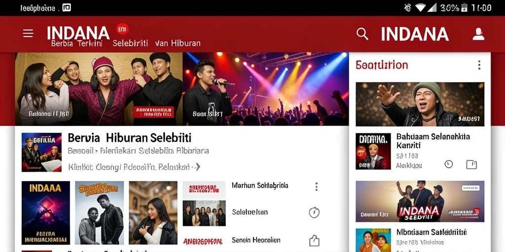 Tampilan antarmuka utama INDAAA dengan berita selebriti.