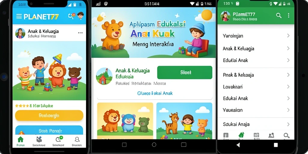 Tampilan antarmuka edukatif yang menarik dan interaktif untuk anak-anak.
