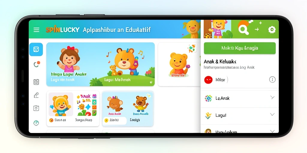 Antarmuka SPINLUCKY dengan pilihan lagu-lagu anak yang ceria.