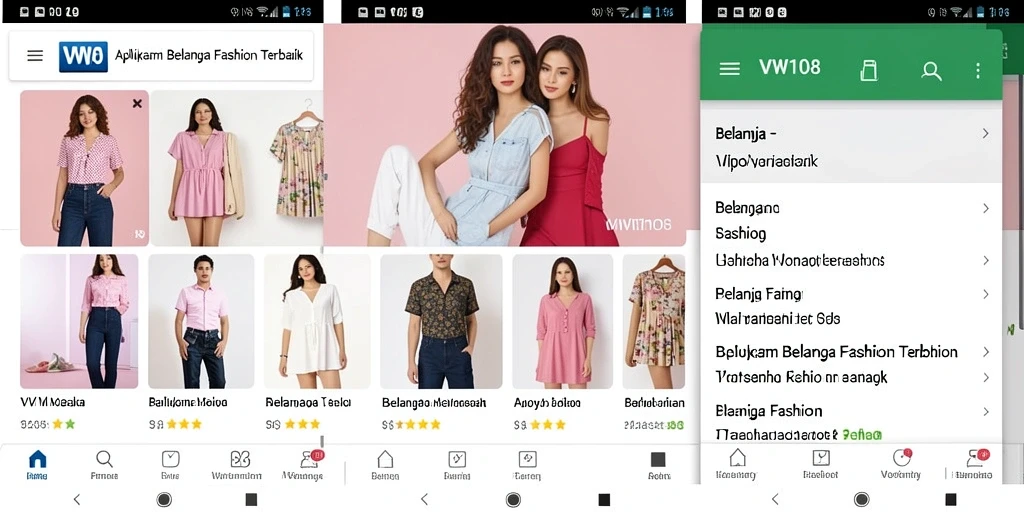 Tampilan antarmuka VW108 yang menarik dan fungsional untuk belanja fashion.